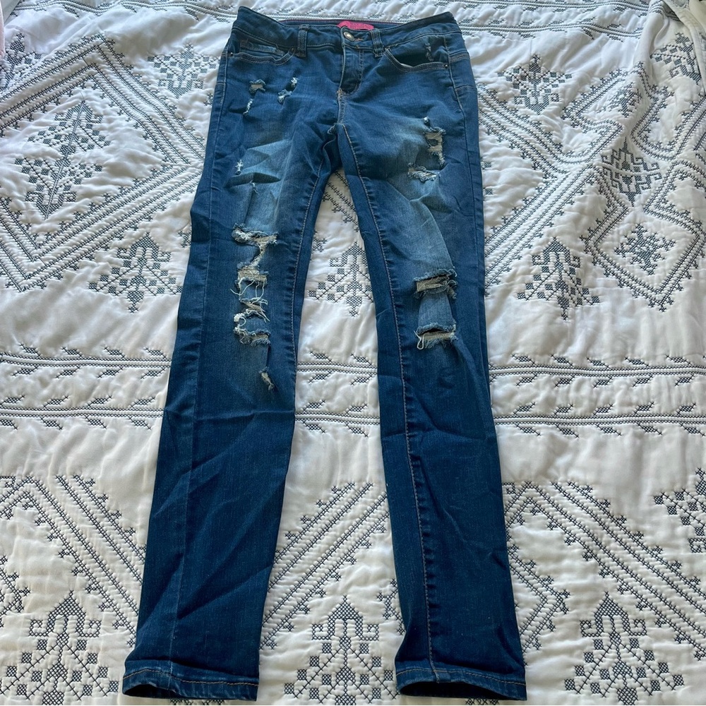 Wax Jean Women's Distressed Blue Skinny Jeans